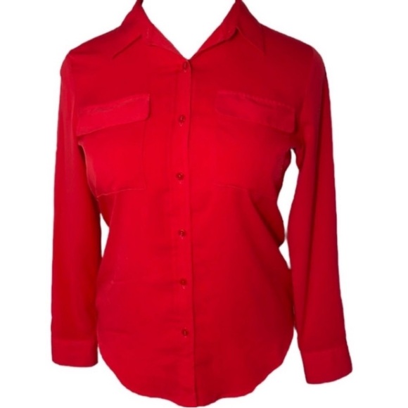 Apt.9 Blouse Button Down Red Long Sleeve Polyester Asymmetrical Office Holiday M - Picture 2 of 16